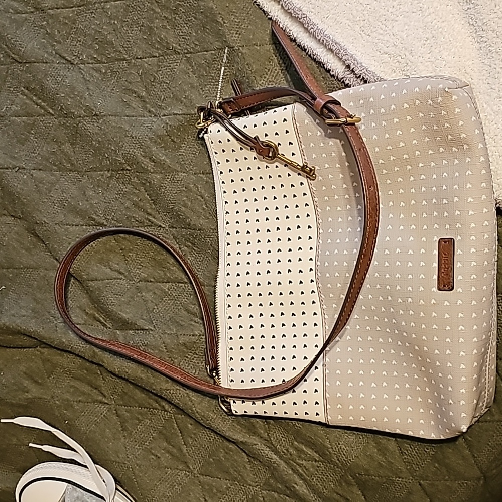 Fossil Cream and Brown Crossbody Bag